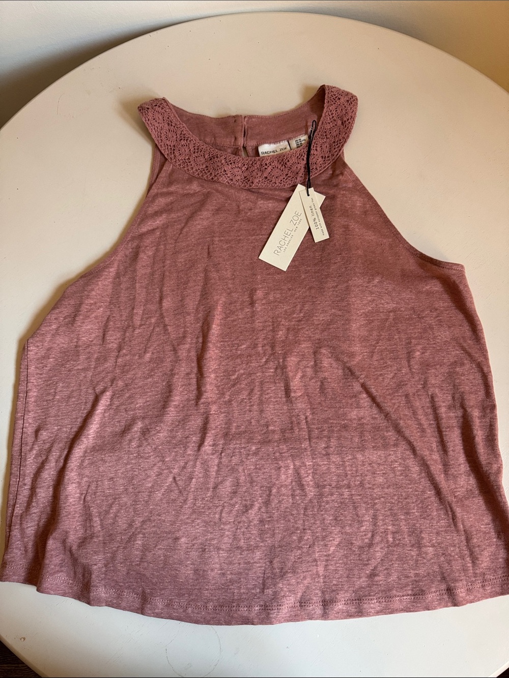 Rachel Zoe Dusty Pink Linen Crochet Halter Tank NWT